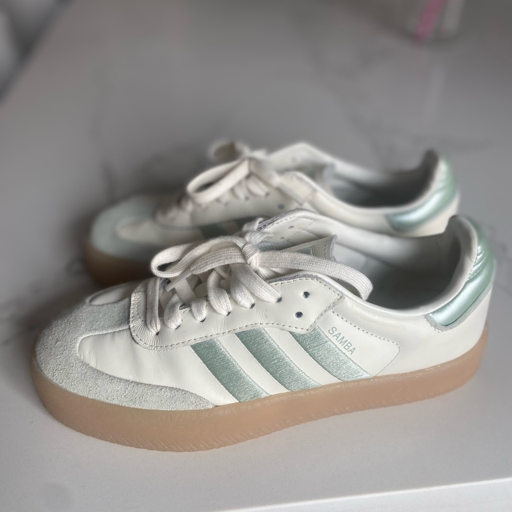Adidas Samba White and Light Green Women's Sneakers